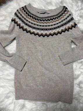Loft Wool Blend Cozy Beige Patterned Sweater size Small